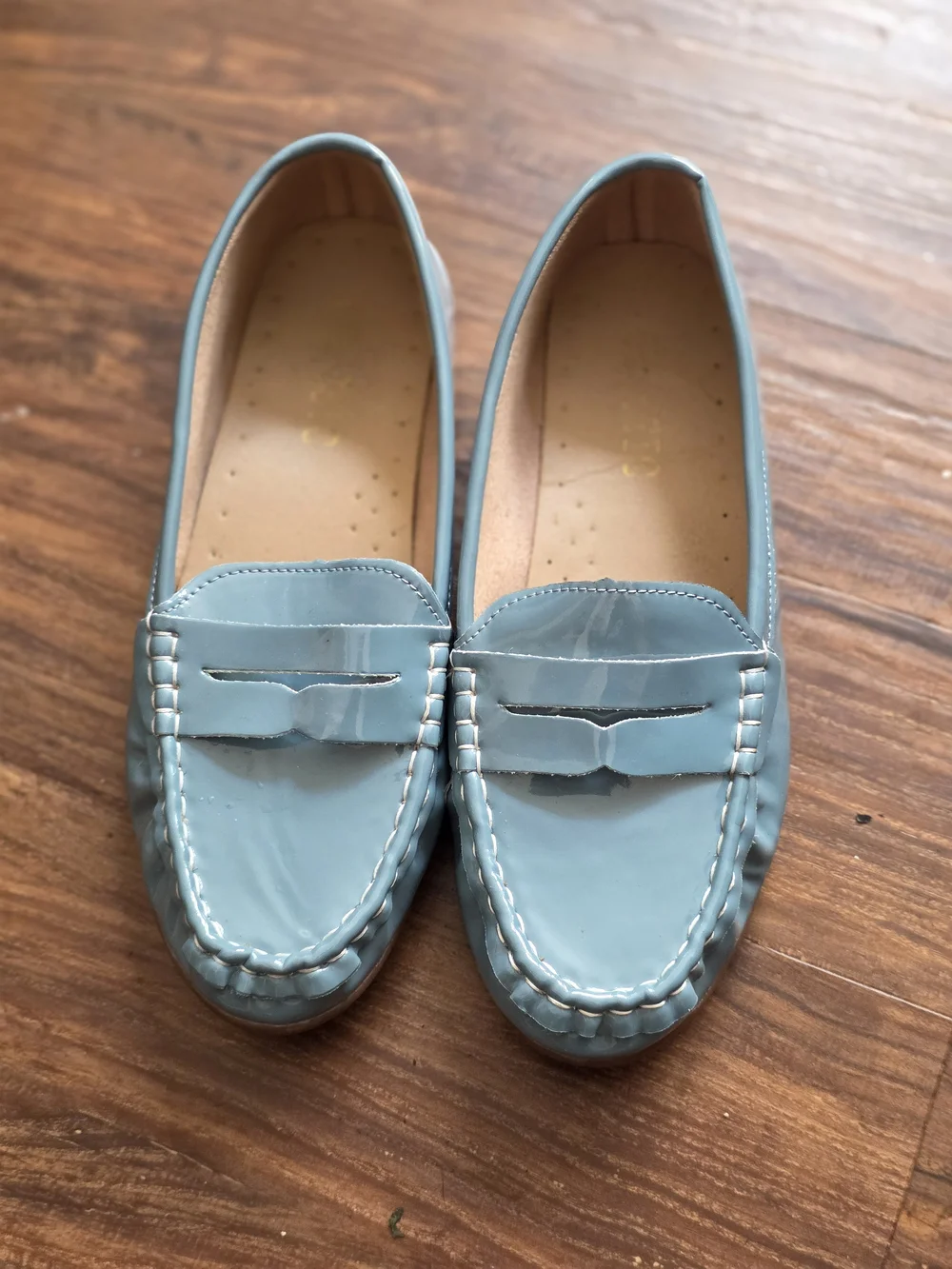 Glossy Blue Patent Penny Loafers for Women